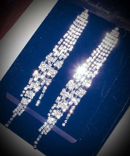 RHINESTONE ENCRUSTED SILVER CHANDELIER EARRINGS - STUNNING!