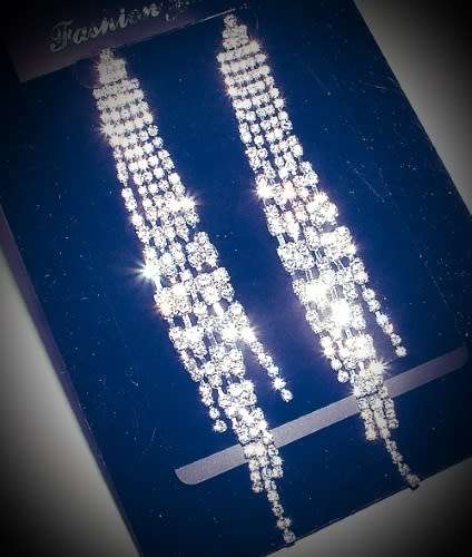 RHINESTONE ENCRUSTED SILVER CHANDELIER EARRINGS - STUNNING!