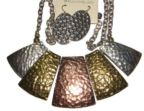 BEAUTIFUL MULTI ALLOY RHINESTONE ENCRUSTED BIB NECKLACE AND EARRINGS SET