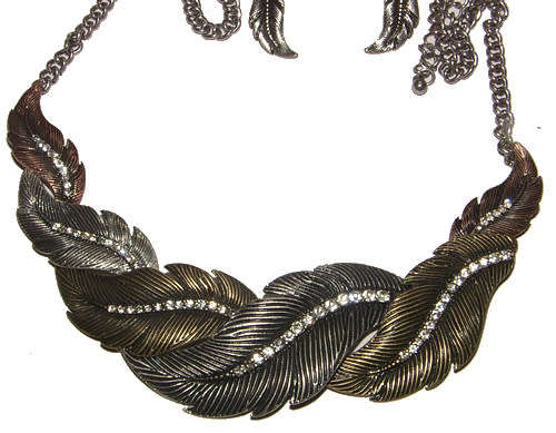 BEAUTIFUL MULTI ALLOY RHINESTONE ENCRUSTED BIB NECKLACE AND EARRINGS SET