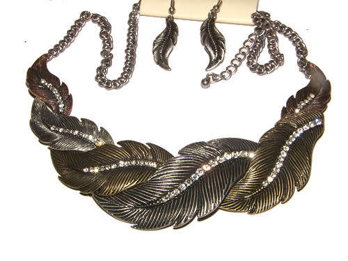 BEAUTIFUL MULTI ALLOY RHINESTONE ENCRUSTED BIB NECKLACE AND EARRINGS SET