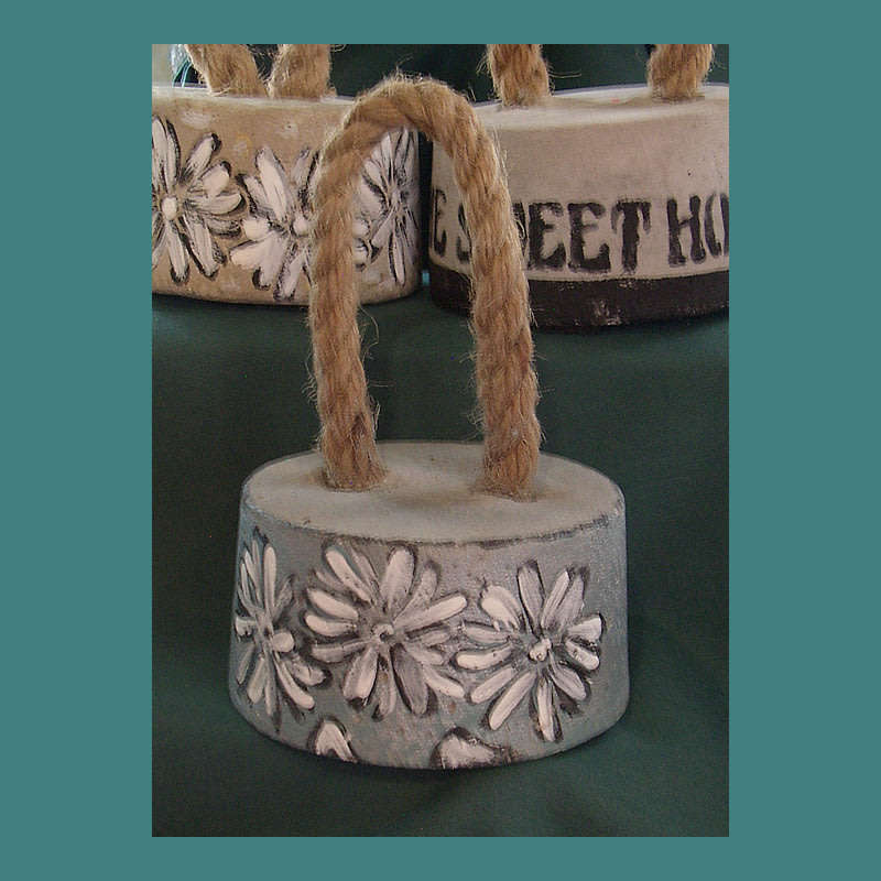 HAND CRAFTED CEMENT DOOR STOP WITH ROPE HANDLE