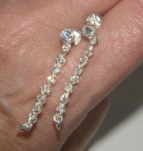 Gorgeous .925 Sterling Silver Dangling Earrings with Cubic Zirconia