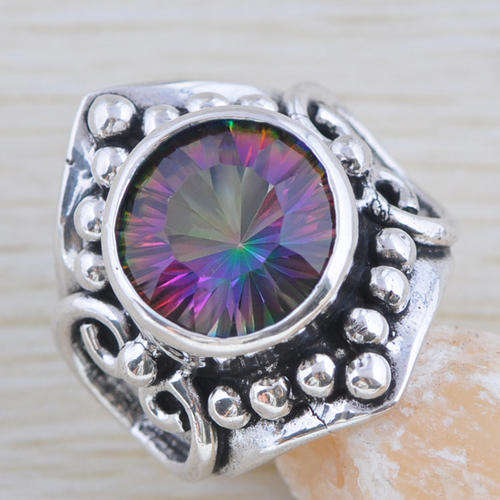 ***NATURAL GEMSTONES!!!***STUNNING NATURAL MYSTIC TOPAZ SOLID STERLING SILVER RING!!!