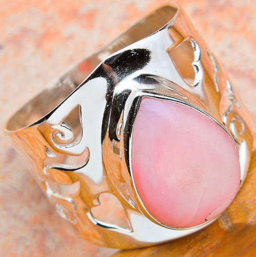 ***NATURAL GEMSTONES!!!***STUNNING NATURAL PINK OPAL IN STERLING SILVER RING!!!