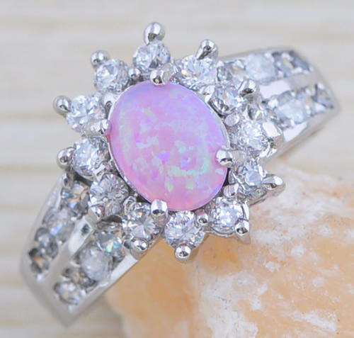 ***NATURAL GEMSTONES!!!***STUNNING NATURAL FIRE OPAL & DIAMOND STERLING SILVER RING!!!