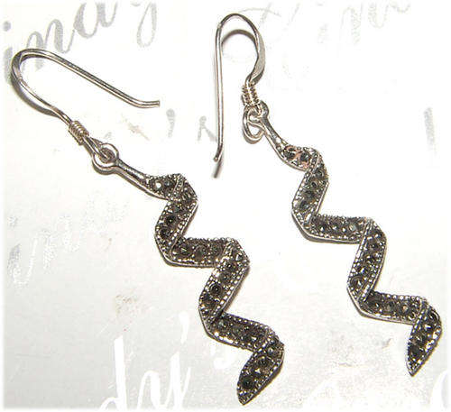 FANCY GENUINE MARCASITE STERLING SILVER DANGLING EARRINGS - FINE QUALITY!