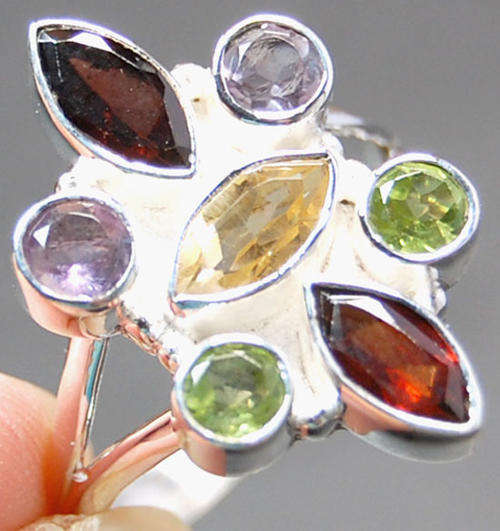 EXTRAORDINARY DESIGNER ITEM! - NATURAL MULTI-GEMS IN STERLING SILVER RING!!