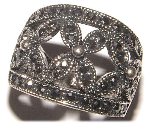 SILVER  BLING  RING WITH MARCASITE STONES - NEW!