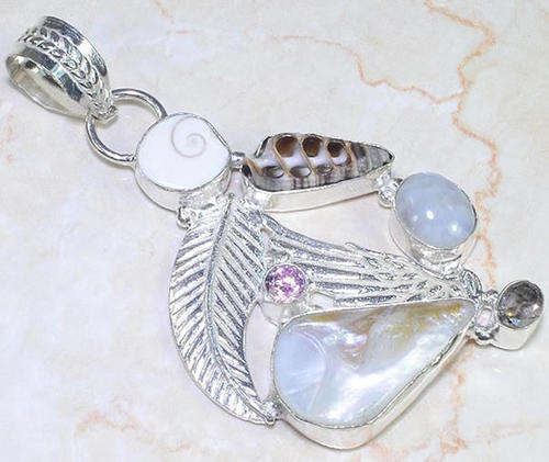***STUNNING!!!*** NATURAL GEMSTONE AND PEARL STERLING SILVER PENDANT!!