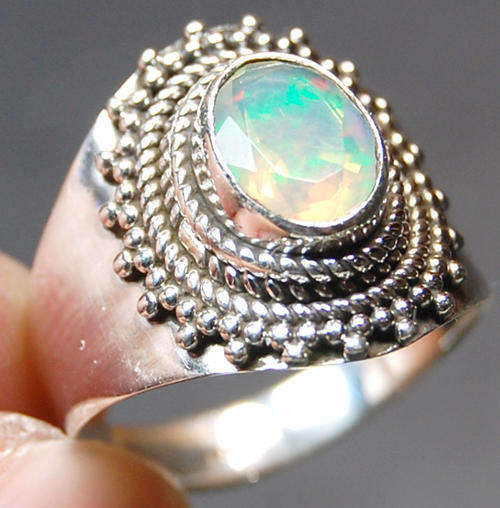 ***WOAW!!!***STUNNING NATURAL RARE ETHIOPIAN OPAL GEMSTONE IN SOLID STERLING SILVER RING!!!