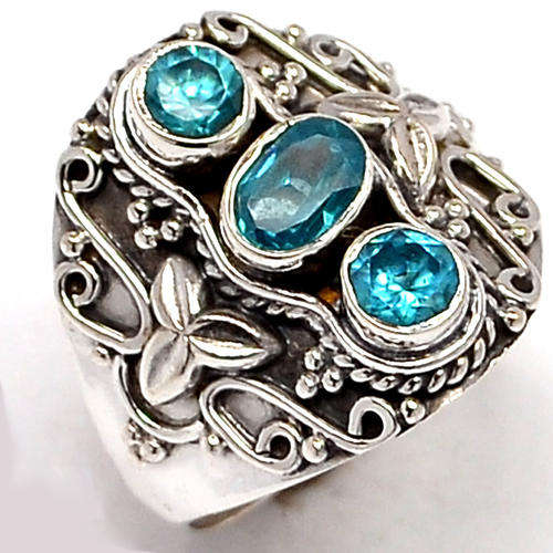 ***WOAW!!!*** SPARKLING NATURAL TOPAZ GEMSTONES IN SOLID STERLING SILVER RING!!!