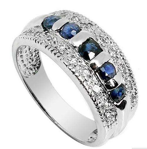 ***CRAZY AUCTION!!!***STUNNING SAPPHIRES AND SIMULATED DIAMOND WHITE GOLD RING!!!
