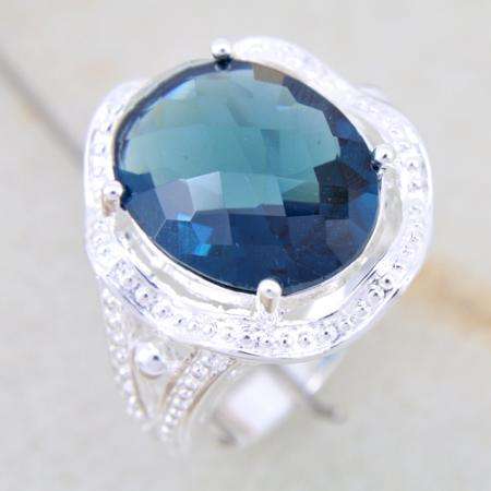 ***GORGEOUS AND NEW!!!***STUNNING PARAIBA TOPAZ COLOUR CZ STERLING SILVER RING!!!