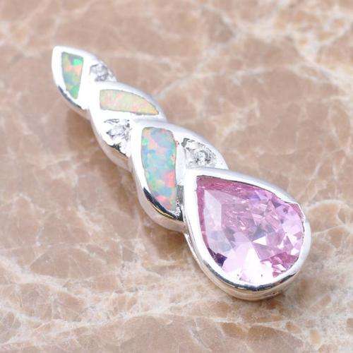 GORGEOUS!! - PINK TOPAZ AND FIRE OPAL STERLING SILVER PENDANT!!