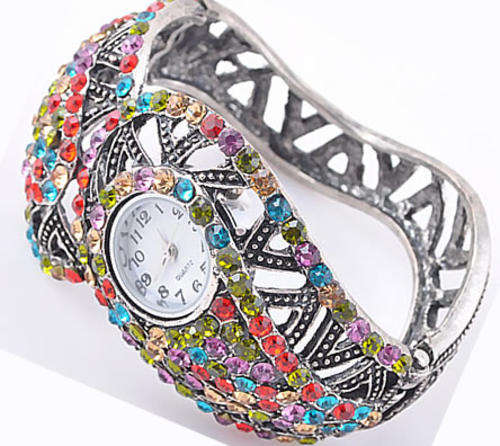 """EXQUISITE!!!""" Vintage Style Rhinestone Crystal Cuff  Bangle Watch!