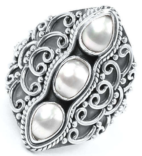 ***WOAW!!!*** GORGEOUS MABE PEARLS IN SOLID STERLING SILVER RING!!!