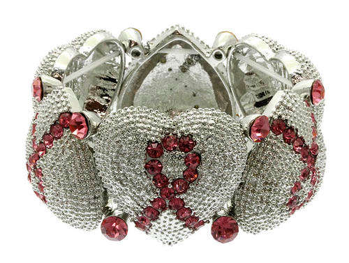 CANCER AWARENESS RHINESTONE ENCRUSTED STRETCHY BRACELET