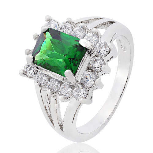 ***SWEET!!!*** GORGEOUS EMERALD CUBIC ZIRCONIUM IN WHITE GP COCKTAIL RING!!!