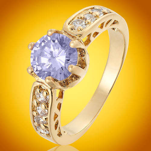 ***SWEET!!!*** GORGEOUS TANZANITE AND CUBIC ZIRCONIA IN YELLOW GP COCKTAIL RING!!!