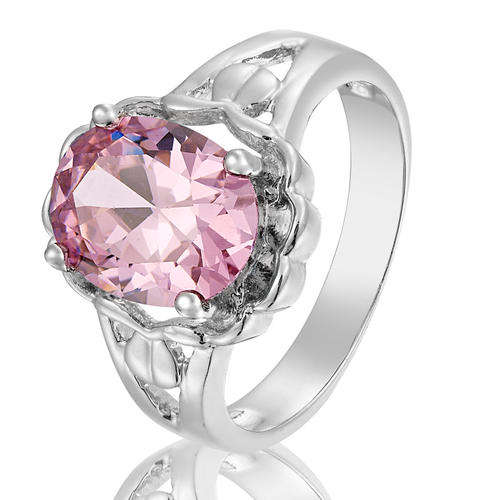 ***SWEET!!!*** GORGEOUS HOT PINK CUBIC ZIRCONIUM IN WHITE GP COCKTAIL RING!!!