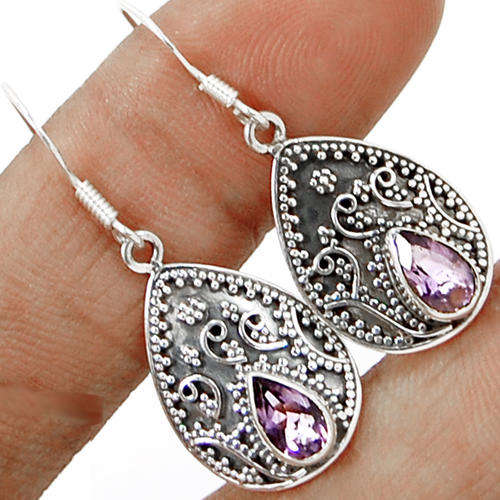 ***DESIGNER ITEM!!!***STUNNING NATURAL AMETHYST SOLID .925 STERLING SILVER EARRINGS!!!