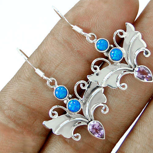 ***DESIGNER SACRED ANGEL WINGS ITEM!!*** GORGEOUS OPAL AND AMETHYST STERLING SILVER EARRINGS!!