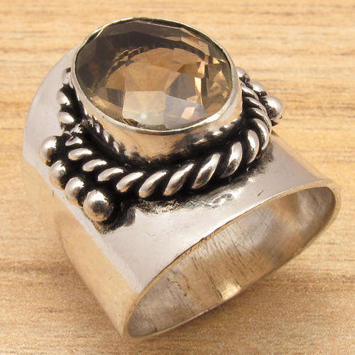 IMPORTED FROM INDIA!! - GORGEOUS SMOKEY QUARTZ STERLING SILVER RING!!