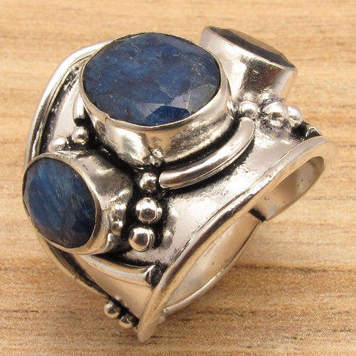 IMPORTED FROM INDIA!! - GORGEOUS NATURAL SAPPHIRES STERLING SILVER RING!!