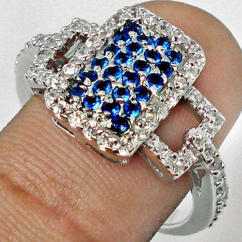 ***REDUCED!!!*** NATURAL SAPPHIRES AND DIAMONDS IN SOLID STERLING SILVER RING!!!