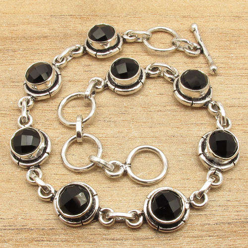***IMPORTED FROM INDIA*** NATURAL ONYX STERLING SILVER TOGGLE BRACELET!!