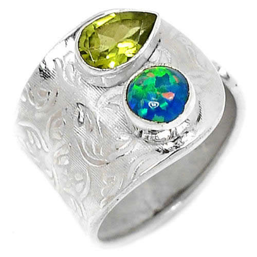***WOAW!!!*** GORGEOUS PERIDOT AND FIRE OPAL IN SOLID STERLING SILVER RING!!!