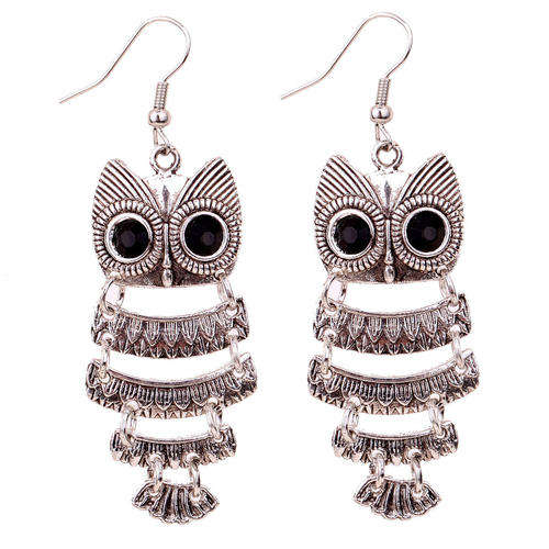 ***FAIRYTALE COLLECTION!!*** STUNNING ANTIQUE TIBETAN SILVER OWL HINGED EARRINGS!!