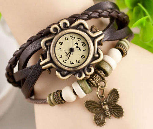 ***SWEET!!*** CUTE LADIES GENUINE LEATHER WEAVE WRAP WATCH!
