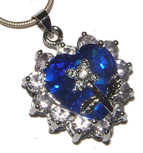 **FARYTALE COLLECTION!** SWEET SAPPHIRE BLUE FACETED HEART CRYSTAL PENDANT - NEW!