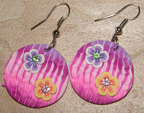 ***NEW!***PRETTY FIMO POLYMER CLAY AND RHINESTONE DANGLING EARRINGS!!!