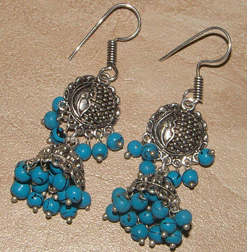 ANOTHER FIRST ON BIDORBUY!! - GORGEOUS GEMSTONE JHUMKA/JHUMKI EARRINGS IN STERLING SILVER!