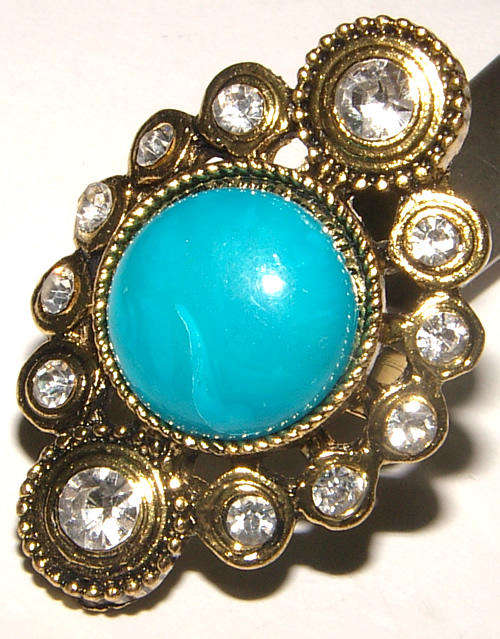 ***ADJUSTABLE*** GORGEOUS BRONZE RING WITH MOCK GEMSTONE AND RHINESTONES