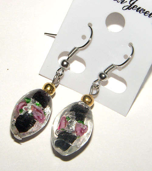 ***NEW!*** BEAUTIFUL MURANO GLASS FLOWER DANGLING  EARRINGS!!!