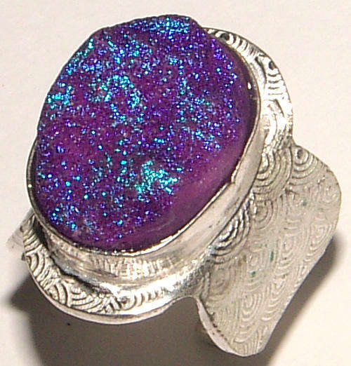 ***INDIA RANGE***STUNNING DRUZY TITANIUM  STERLING SILVER RING!!!