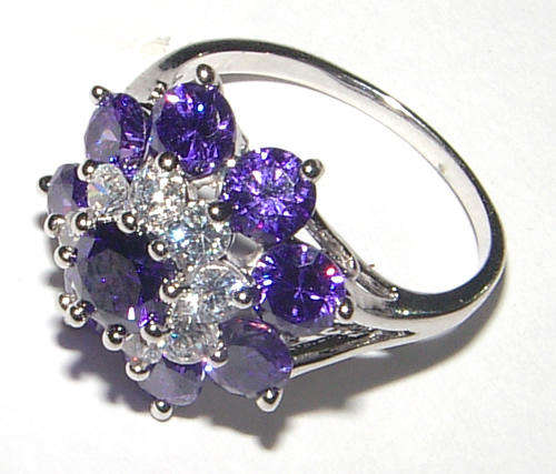 ***WOAW!!!***STUNNING AMETHYST AND TOPAZ WHITE GOLD DRESS RING!!!