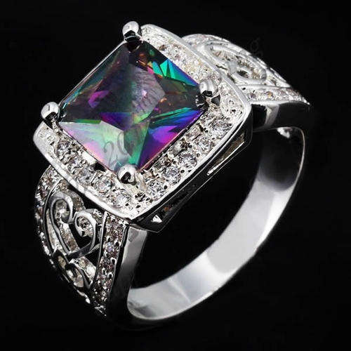 ***WOAW!!!***STUNNING MYSTIC RAINBOW TOPAZ STERLING SILVER DRESS RING!!