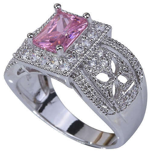 *** RING SIZE 7.75 ***STUNNING PINK SAPPHIRE AND TOPAZ STERLING SILVER RING!!!