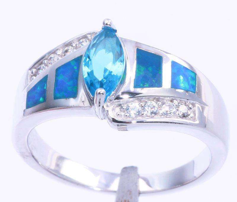 GORGEOUS!! - AQUAMARINE, ZIRCON AND BLUE OPALS STERLING SILVER RING!!