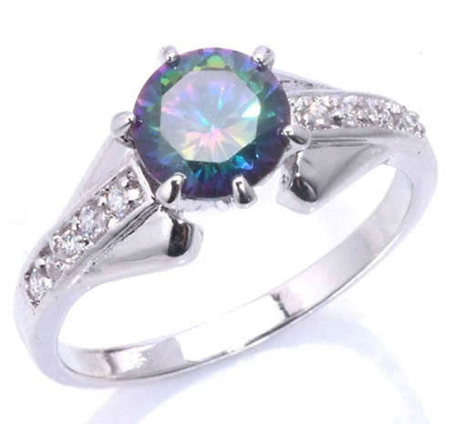 ***SIZE 7 ***STUNNING MYSTIC RAINBOW TOPAZ AND ZIRCON STERLING SILVER RING!!!