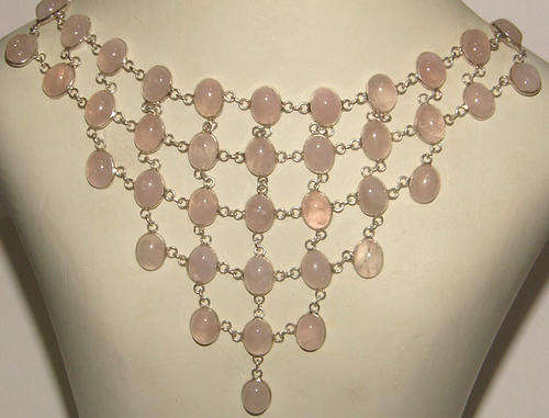 ***GORGEOUS!***BEAUTIFUL ROSE QUARTZ SOLID STERLING SILVER CHOKER NECKLACE!