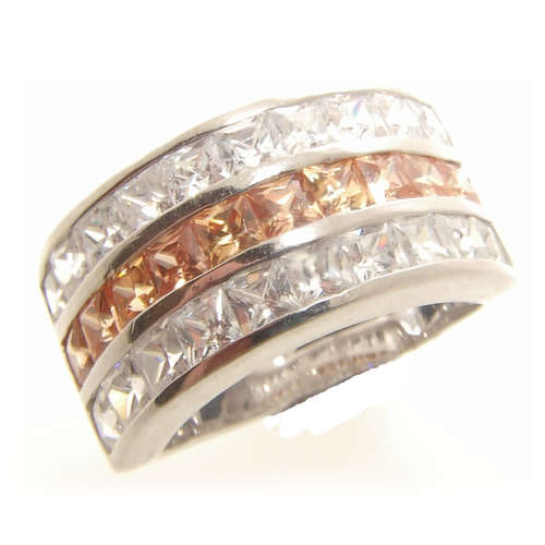 CITRINE AND CZ STERLING SILVER RING.