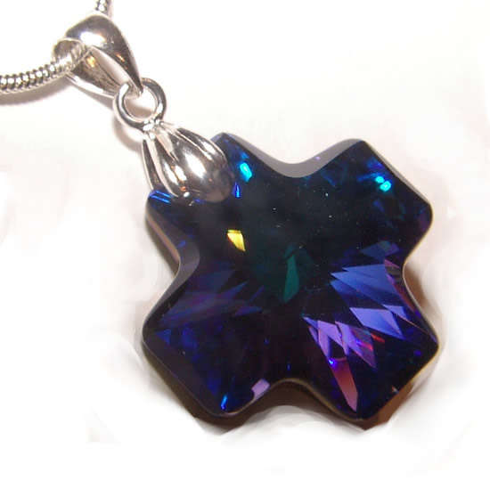 GENUINE PEACOCK BLUE SWAROVSKI CRYSTAL STERLING SILVER NECKLACE