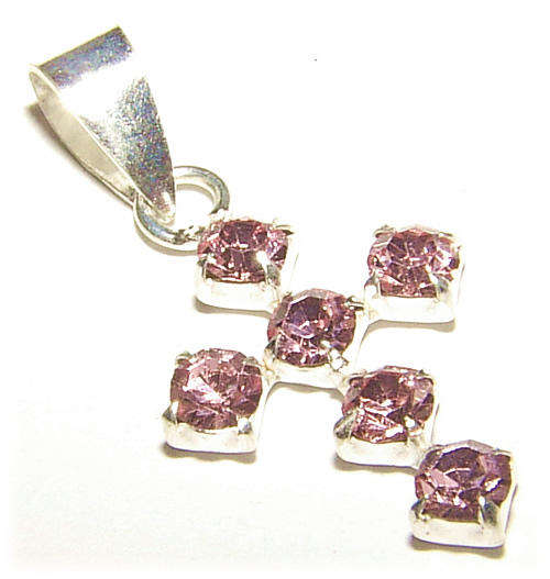 PINK SAPPHIRE STERLING SILVER CROSS PENDANT