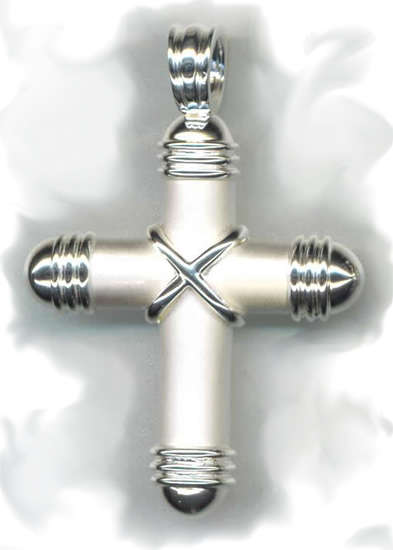 STUNNING BRUSHED TWO TONE STERLING SILVER CROSS PENDANT